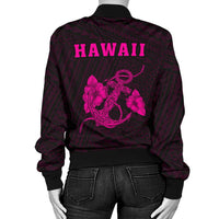 Hawaii Kakau Polynesian Anchor Women's Bomber Jacket - Pink - Polynesian Pride