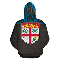 Fiji Tapa All Over Hoodie Blue - Polynesian Pride