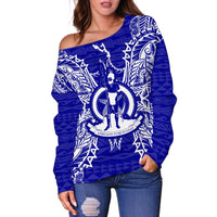 Vanuatu Polynesian Shoulder Sweater Map Blue - Polynesian Pride