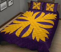 Hawaiian Royal Pattern Quilt Bed Set - Purple And Gold - C3 Style - Polynesian Pride