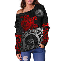 American Samoa Polynesian Off Shoulder Sweater - Polynesian Turtle (Red) - Polynesian Pride