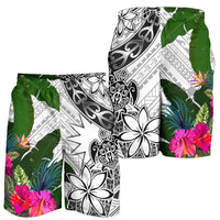 Nauru Men's Short White - Turtle Plumeria Banana Leaf - Polynesian Pride