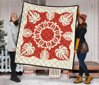 Hawaiian Turtle Coconut Pattern Premium Quilt - Red - Argu Style - AH - Polynesian Pride