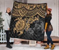 Tonga Polynesian Premium Quilts - Tonga Coat Of Arms & Golden Turtle Hibiscus - Polynesian Pride