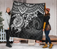 Vanuatu Polynesian Premium Quilt - Vanuatu Coat Of Arms & White Turtle Hibiscus - Polynesian Pride