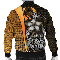 Pohnpei Micronesia Men's Bomber Jackets Gold - Turtle With Hook - Polynesian Pride