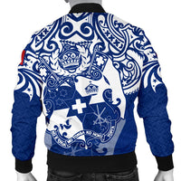 Tonga Polynesian Bomber Jacket (Men) - Tongan Pride (Bright Blue) - Polynesian Pride