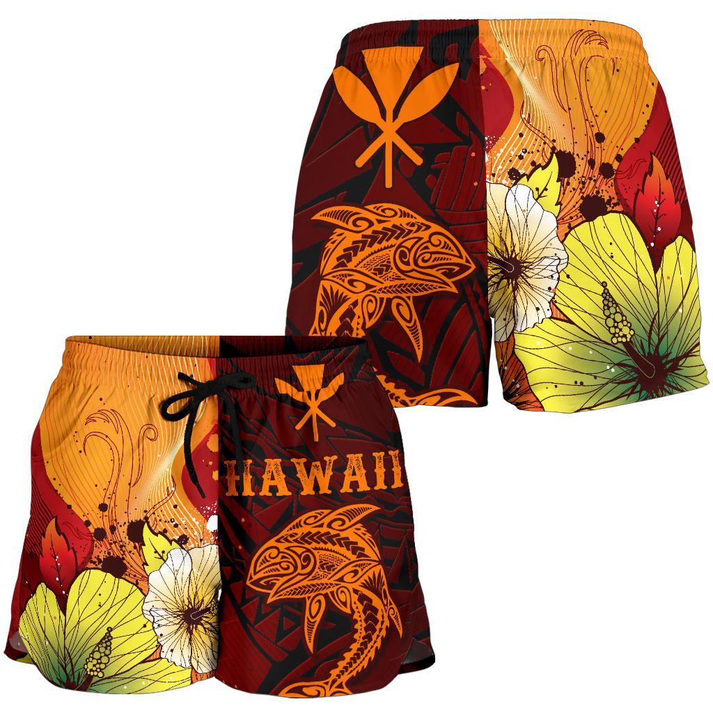 Hawaii Women's Shorts - Tribal Tuna Fish Women Orange - Polynesian Pride