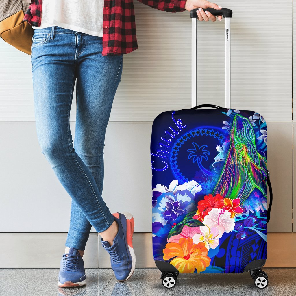 Chuuk Luggage Covers - Humpback Whale with Tropical Flowers (Blue) Blue - Polynesian Pride