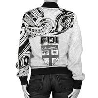 Fiji Rugby Women Bomber Jacket Polynesian Waves Style - Polynesian Pride
