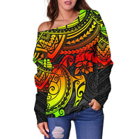 Polynesian Women's Off Shoulder Sweater - Polynesian Reggae Turtle - Polynesian Pride