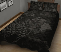 Turtle Hibiscus Map Grey Quilt Bed Set - Polynesian Pride