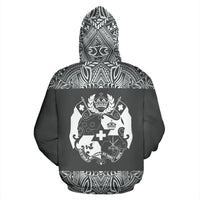 Tonga All Over Zip up Hoodie Polynesian Grey and White - Polynesian Pride
