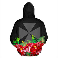 Wallis nd Futuna Polynesian Hoodie Black Hibiscus - Polynesian Pride