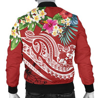 Tonga Polynesian Men's Bomber Jacket - Summer Plumeria (Red) - Polynesian Pride