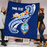 Guam Personalised Premium Quilt - Guam Seal Polynesian Patterns Plumeria (Blue) - Polynesian Pride