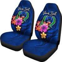 Pohnpei Micronesia Custom Personalised Car Seat Covers - Floral With Seal Blue - Polynesian Pride