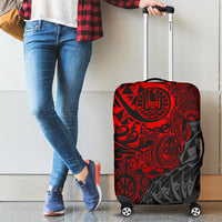 Tahiti Polynesian Luggage Cover - Red Turtle Hibiscus Flowing - Polynesian Pride