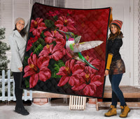Hawaii Red Hibiscus Humming Bird Premium Quilt - Polynesian Pride