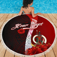 Vanuatu Polynesian Custom Personalised Beach Blanket - Coat Of Arm With Hibiscus - Polynesian Pride