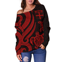 Fiji Polynesian Women Of Shoulder Sweater - Red Tentacle Turtle - Polynesian Pride