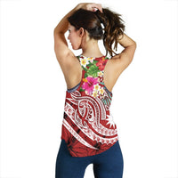 Nauru Polynesian Women's Racerback Tank - Summer Plumeria (Red) - Polynesian Pride