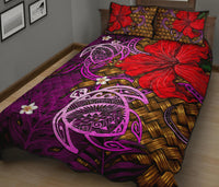 Hawaii Lauhala Hibiscus Polynesian Tropical Pink Quilt Bed Set - Wake Style - AH - Polynesian Pride