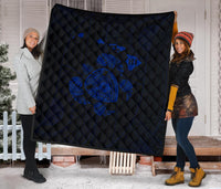 Hawaii Turtle Hibicus Map Premium Quilt - Blue - Polynesian Pride