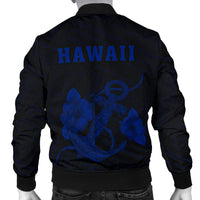 Hawaii Kakau Polynesian Anchor Map Men's Bomber Jacket - Blue - Polynesian Pride