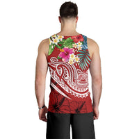 Polynesian American Samoa Men's Tank Top - Summer Plumeria (Red) - Polynesian Pride