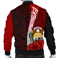 Nauru Polynesian Custom Personalised Men's Bomber Jacket - Coat Of Arm With Hibiscus - Polynesian Pride