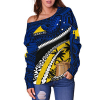 Tokelau Women's Off Shoulder Sweater Polynesian Shark Tattoo - Polynesian Pride