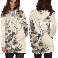 Chuuk Hoodie Dress - Chuuk Flag & Beige Hibiscus - Polynesian Pride