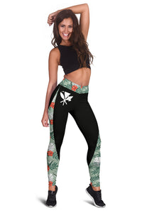 Hawaii Tropical Palm And Hibiscus Red Leggings - Polynesian Pride