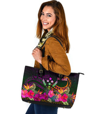 Kosrae Personalised Large Leather Tote Bag - Summer Hibiscus - Polynesian Pride