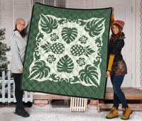 Hawaiian Kalo Coconut Pattern Premium Quilt - Green - Argu Style - AH - Polynesian Pride