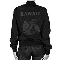 Hawaii Kakau Polynesian Anchor Women's Bomber Jacket - Grey - Polynesian Pride