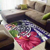 Hawaii Polynesian Turtle Tropical Hibiscus Plumeria Rug - Purple - Polynesian Pride