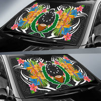 Pohnpei State Auto Sun Shades - Coat Of Arms With Tropical Flowers - Polynesian Pride