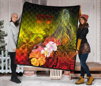 Fiji Premium Quilt - Humpback Whale with Tropical Flowers (Yellow) - Polynesian Pride