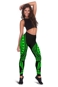Guam Women Leggings Polynesian Pattern Green - Polynesian Pride