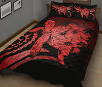 Hawaii Turtle Hibiscus Polynesian Vintage Quilt Bed Set - Red - Polynesian Pride