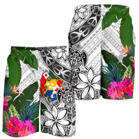 Tonga Men's Short White - Turtle Plumeria Banana Leaf - Polynesian Pride