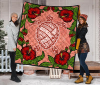 Hawaii Turtle Hibiscus Pink Premium Quilt - Fide Style - Polynesian Pride