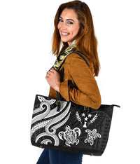 Kosrae Micronesian Large Leather Tote Bag - White Tentacle Turtle - Polynesian Pride