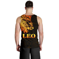 Sun In Leo Zodiac Men Tank Top Polynesian Tattoo Simple - Orange Black - Polynesian Pride