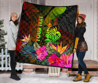 New Caledonia Polynesian Personalised Premium Quilt - Hibiscus and Banana Leaves - Polynesian Pride