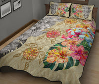 Hawaii Polynesian Flowers Swimming Turtles Quilt Bed Set - Polynesian Pride