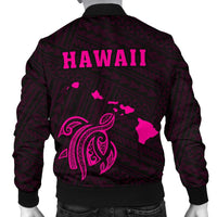 Hawaii Kakau Polynesian Turtle Map Men's Bomber Jacket - Pink - Polynesian Pride