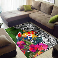 Tonga Area Rug White - Turtle Plumeria Banana Leaf - Polynesian Pride